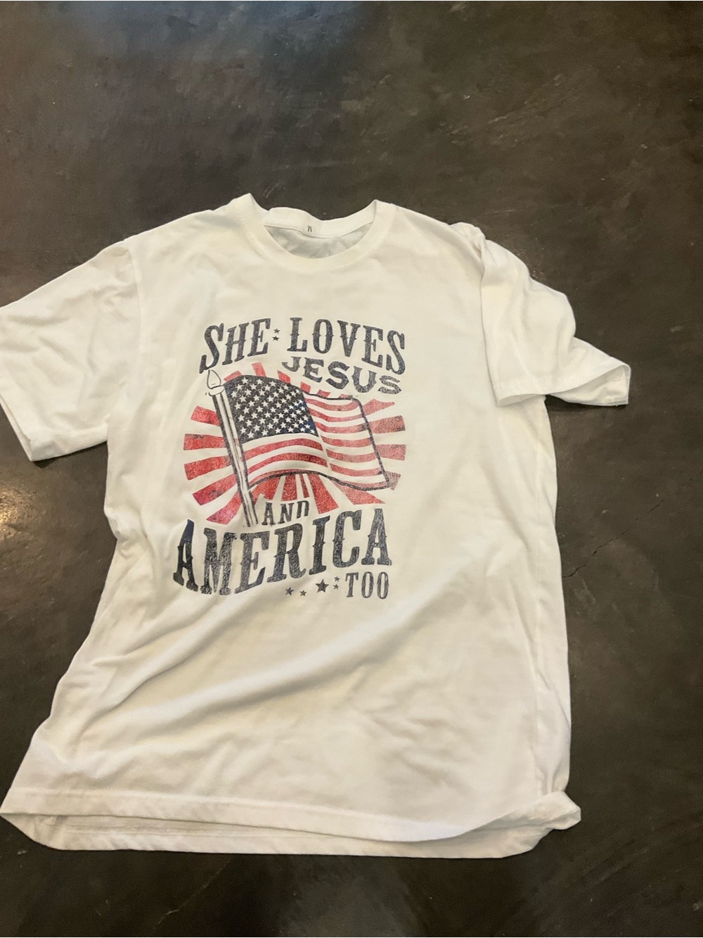 White Graphic Tee - She Loves Jesus and America